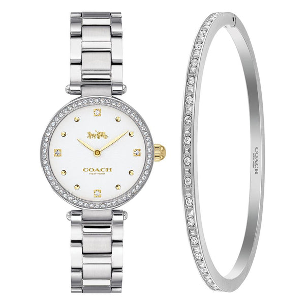 Coach Park Stainless Steel White Dial Women's Watch with Bangle Gift Set - 14000062