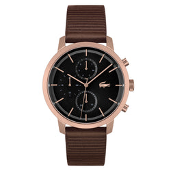 Lacoste Brown Leather Black Dial Multi-function Men's Watch - 2011257