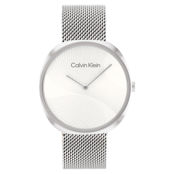 Calvin Klein Silver-tone Steel Mesh White Dial Women's Watch - 25200245