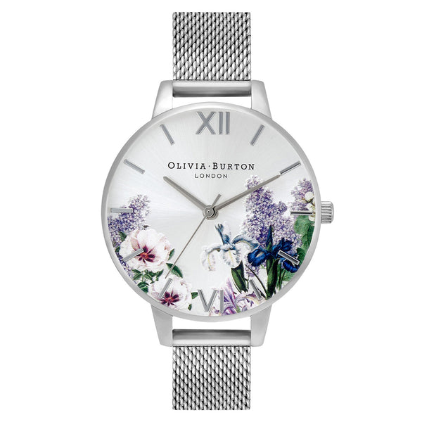 Olivia Burton Secret Garden Stainless Steel Mesh Silver Sunray & Floral Dial Women's Watch - OB16FS107