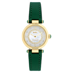 Coach Cary Green Leather Silver Mother of Pearl Dial Women's Watch - 14503894