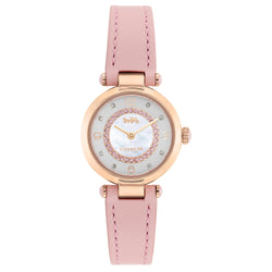 Coach Cary Pink Leather Silver Mother of Pearl Dial Women's Watch - 14503896