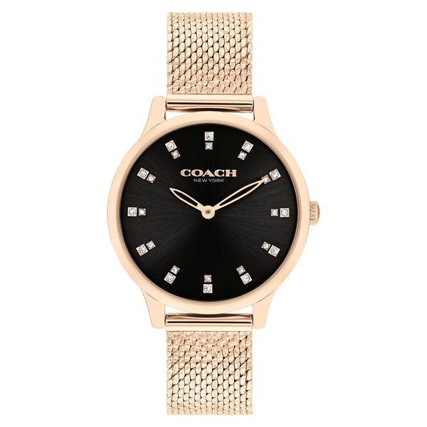 Coach Rose Gold Steel Mesh Black Dial Women's Watch - 14504217