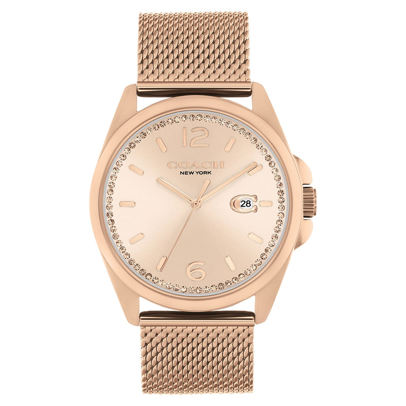 Coach Rose Gold Steel Mesh Carnation Gold Dial Women's Watch - 14504253