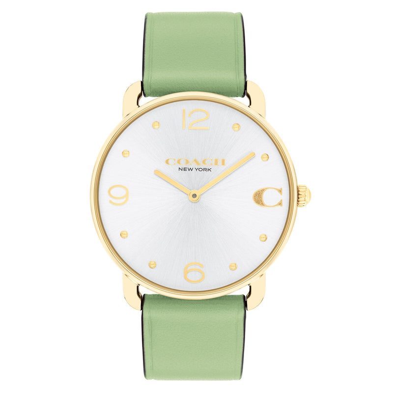 Coach Green Leather Silver White Dial Women's Watch - 14504287