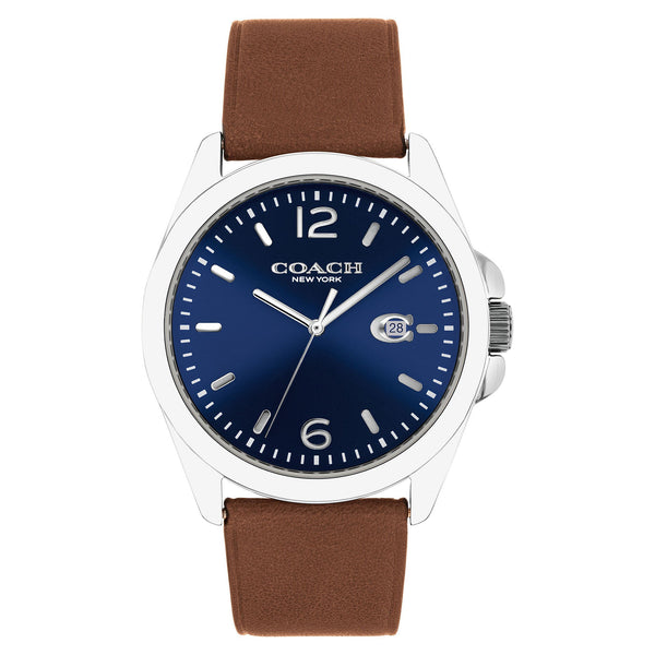 Coach Brown Calfskin Blue Dial Men's Watch - 14602585