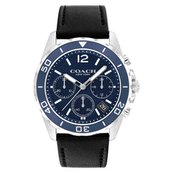 Coach Black Leather Blue Dial Chronograph Men's Watch - 14602666