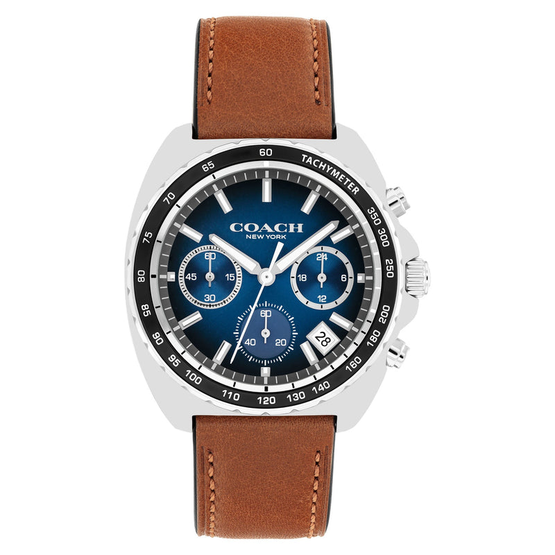 Coach Saddle Calfskin Leather Blue Dial Chronograph Men's Watch - 14602741