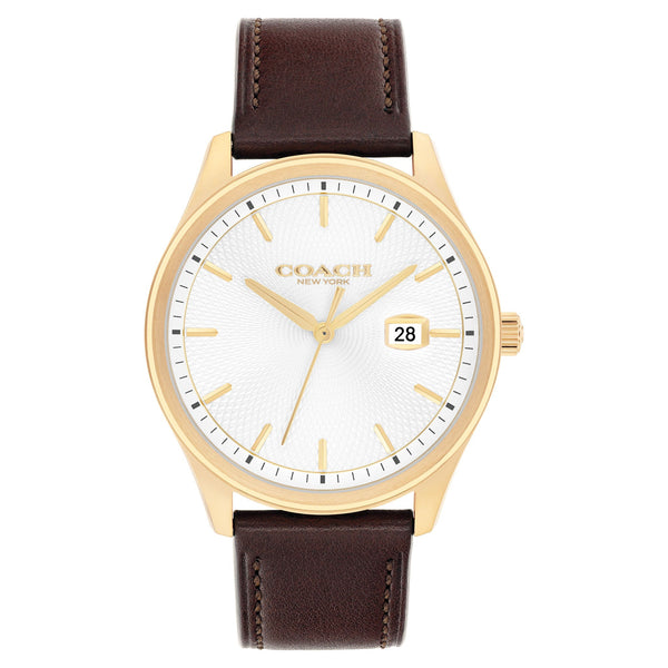 Coach Brown Leather Silver White Dial Men's Watch - 14602756