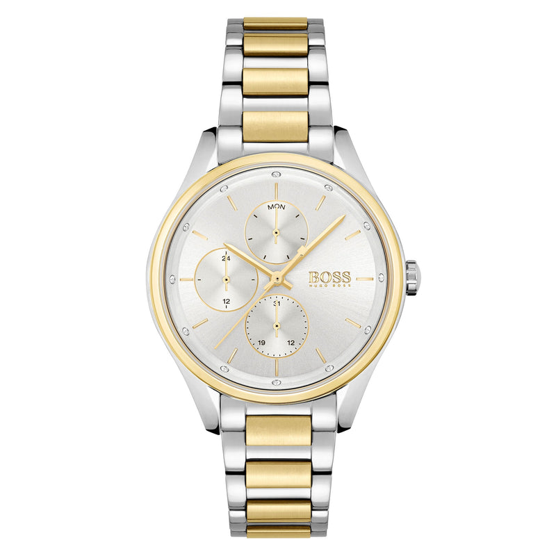 Hugo Boss Two-Tone Steel Silver White Dial Women's Multi-function Watch - 1502585