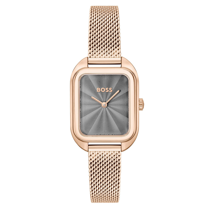 Hugo Boss Carnation Gold Steel Mesh Grey Dial Slim Women's Watch - 1502683