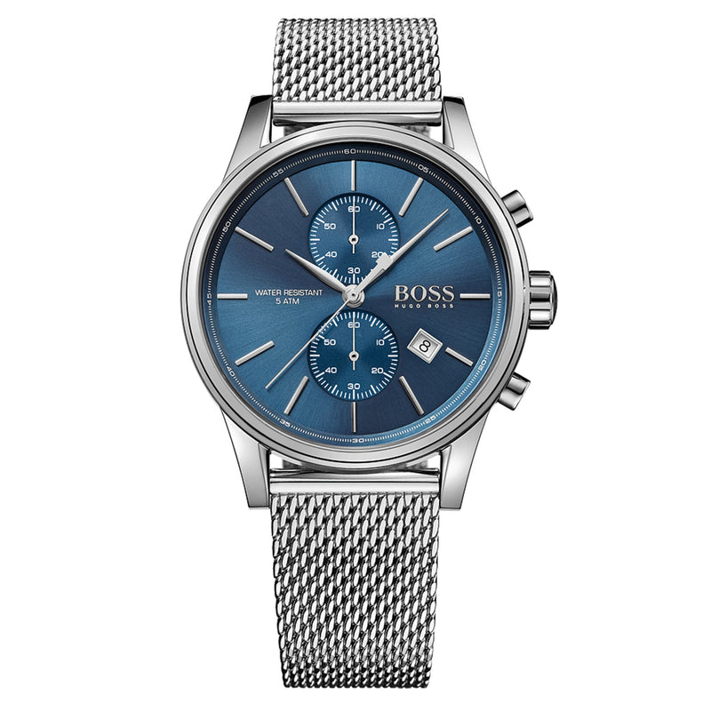 BOSS by Hugo Boss Silver Steel Mesh Blue Dial Chronograph Men's Watch ...