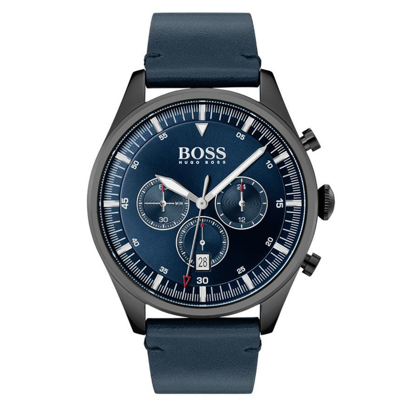 Hugo Boss Pioneer Blue Leather Men's Chrono Watch - 1513711