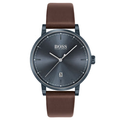 Hugo Boss Brown Leather Dark Blue Dial Men's Watch - 1513791