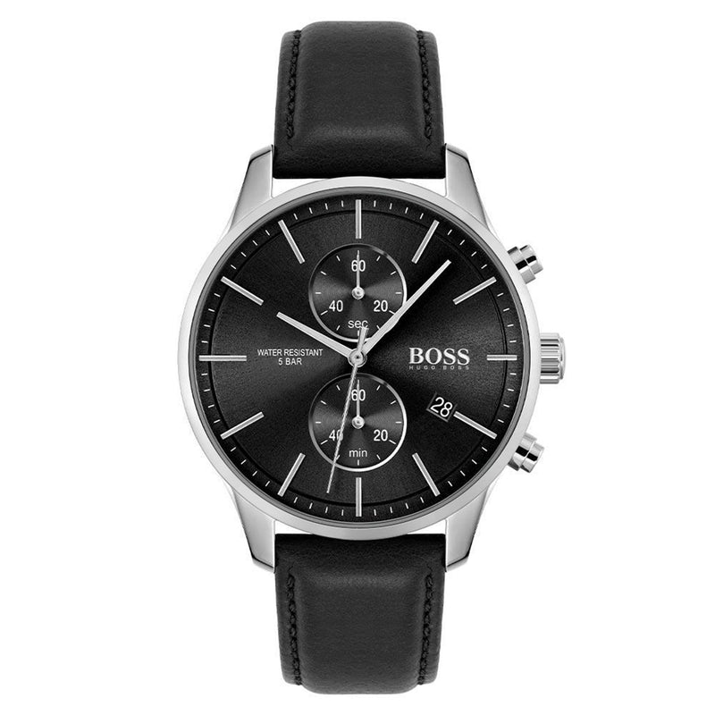 Hugo Boss Associate Black Leather Men's Chrono Watch - 1513803