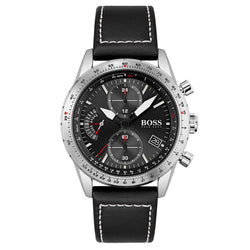 Hugo Boss Pilot Edition Chrono Black Leather Men's Watch - 1513853