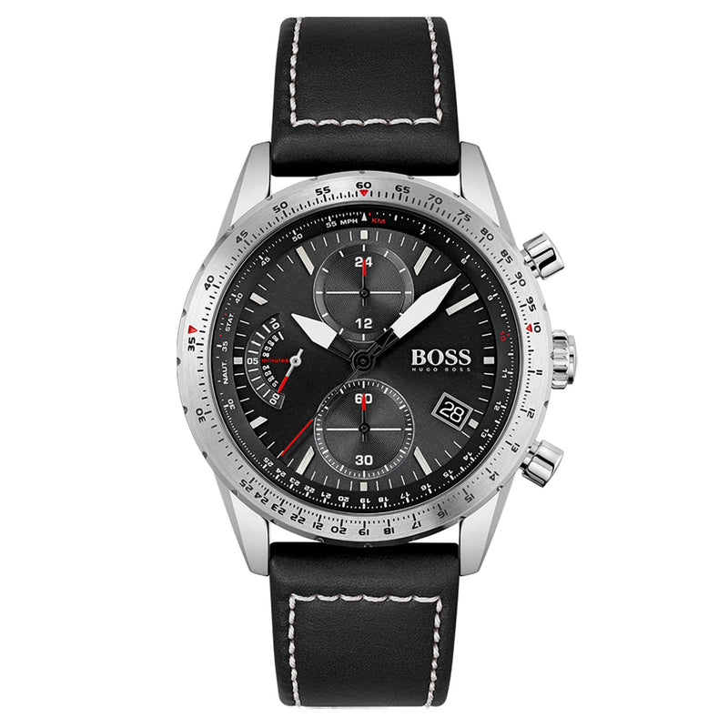 Hugo Boss Pilot Edition Chrono Black Leather Men's Watch - 1513853