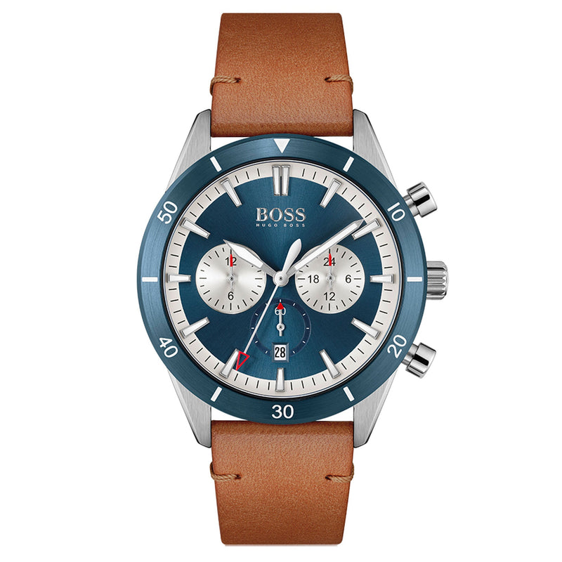 Hugo Boss Brown Leather Blue Dial Men's Chronograph Watch - 1513860