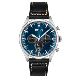 Hugo Boss Black Leather Blue Dial Chronograph Men's Watch - 1513866