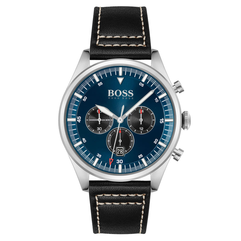 Hugo Boss Black Leather Blue Dial Chronograph Men's Watch - 1513866