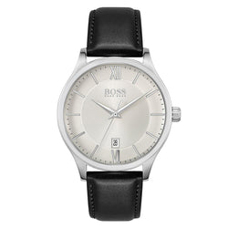 Hugo Boss Black Leather Silver Dial Men's Watch - 1513893