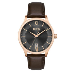 Hugo Boss Brown Leather Grey Dial Men's Watch - 1513894