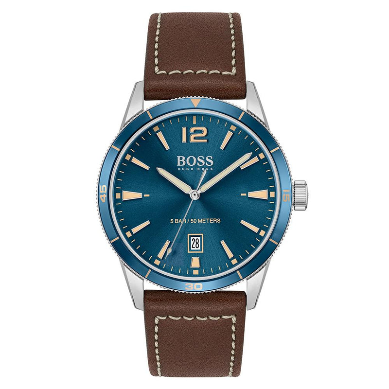 Hugo Boss Brown Leather Blue Dial Men's Watch - 1513899