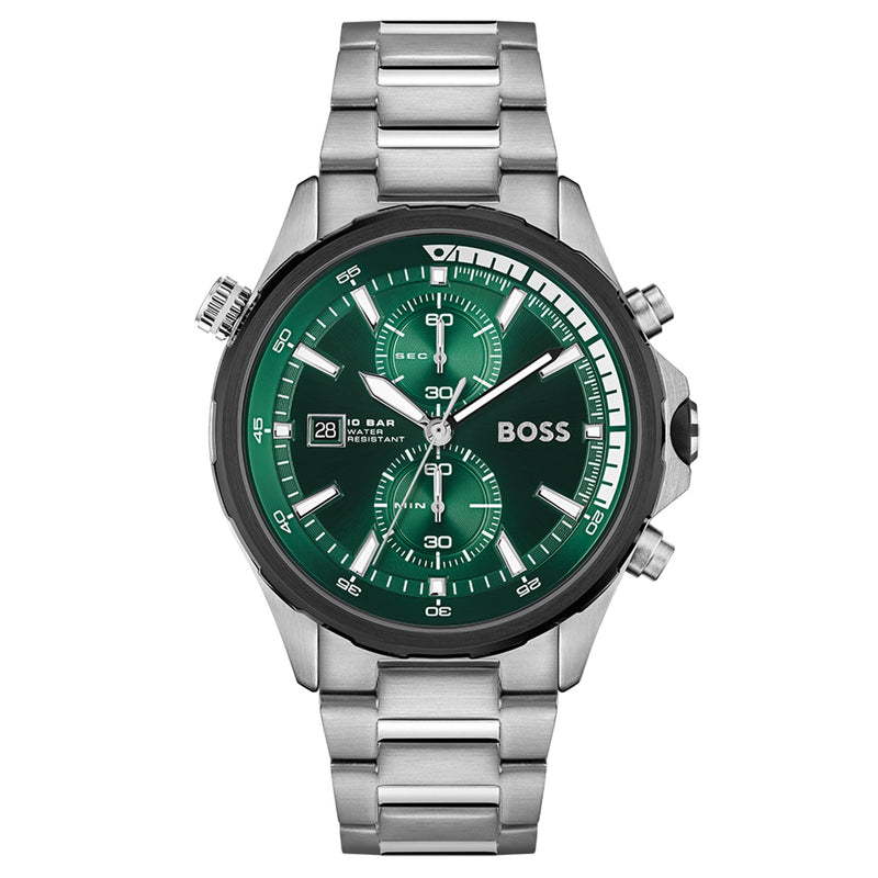 Hugo Boss Silver Steel Green Dial Chronograph Men's Watch - 1513930