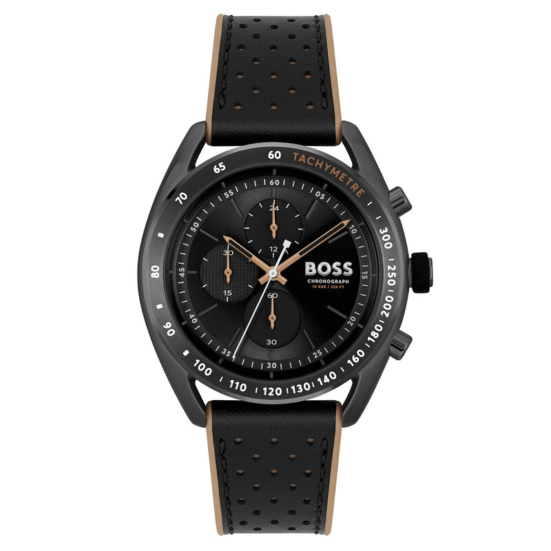 Hugo Boss Brown Silicone Black Dial Chronograph Men's Watch - 1514022