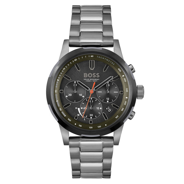 Hugo Boss Grey Steel Olive Green Dial Solar-Chronograph Men's Watch - 1514034