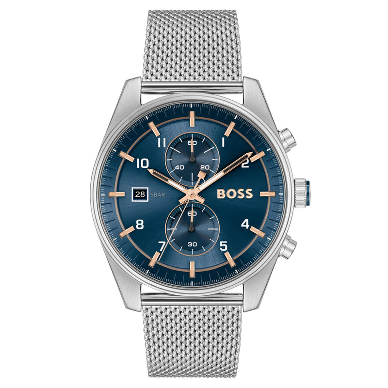 Hugo Boss Stainless Steel Mesh Blue Sunray Dial Chronograph Men's Watch - 1514149