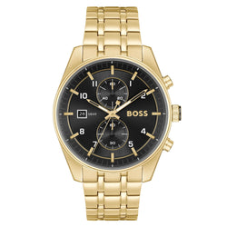 Hugo Boss Gold Steel Black Sunray Dial Chronograph Men's Watch - 1514152