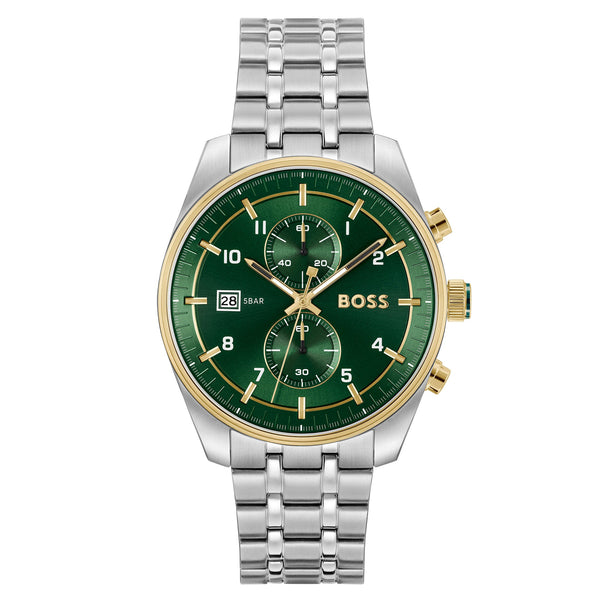 Hugo Boss Stainless Steel Green Dial Chronograph Men's Watch - 1514195