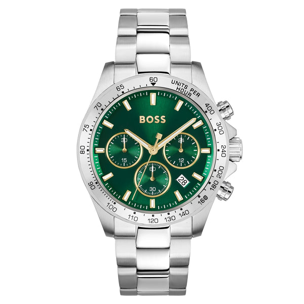 Hugo Boss Silver Steel Green Dial Chronograph Men's Watch - 1514217