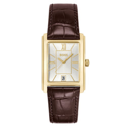 Hugo Boss Brown Leather Silver White Dial Men's Watch - 1514300