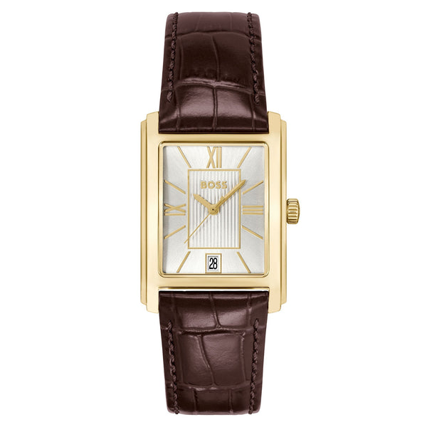 Hugo Boss Brown Leather Silver White Dial Men's Watch - 1514300