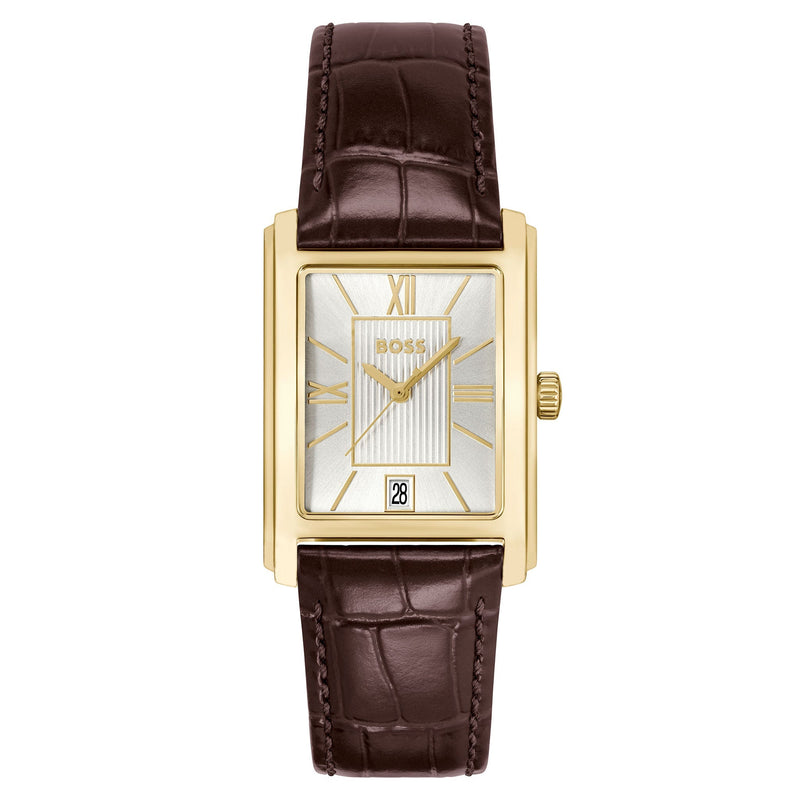 Hugo Boss Brown Leather Silver White Dial Men's Watch - 1514300