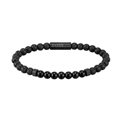 Hugo Boss Jewellery Mixed Beads Stainless Steel & Black Lava Stone & Black Onyx & Fish Silk Men's Stone Bracelet - 1580272