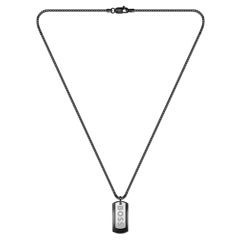 Hugo Boss Jewellery Black Steel Men's Pendant with Chain Necklace - 1580577