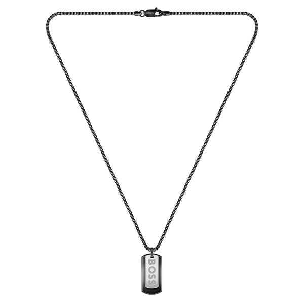 Hugo Boss Jewellery Black Steel Men's Pendant with Chain Necklace - 1580577