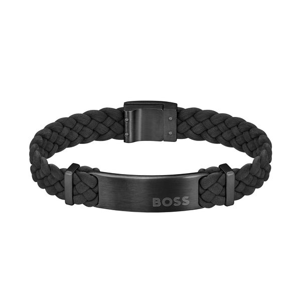 Hugo Boss Jewellery Black Steel & Leather Men's Bracelet - 1580608M