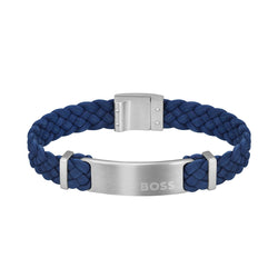 Hugo Boss Jewellery Stainless Steel Navy Leather Men s Bracelet 15 MGDL Distribution