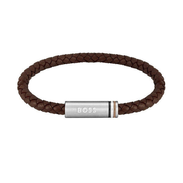 Hugo Boss Jewellery Stainless Steel & Brown Leather Men's Bracelet - 1580623