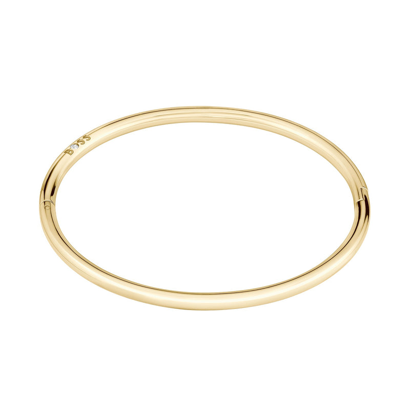 Hugo Boss Jewellery Gold Steel & Crystals Women's Hinge Bangle - 1580686