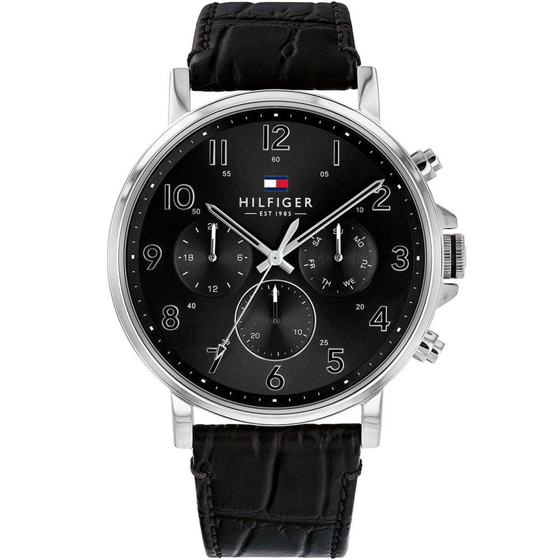 Tommy Hilfiger Black Leather Multi-function Men's Watch - 1710381