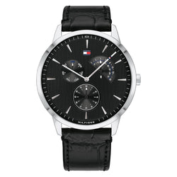 Tommy Hilfiger Multi-dial Black Leather Men's Watch - 1710391