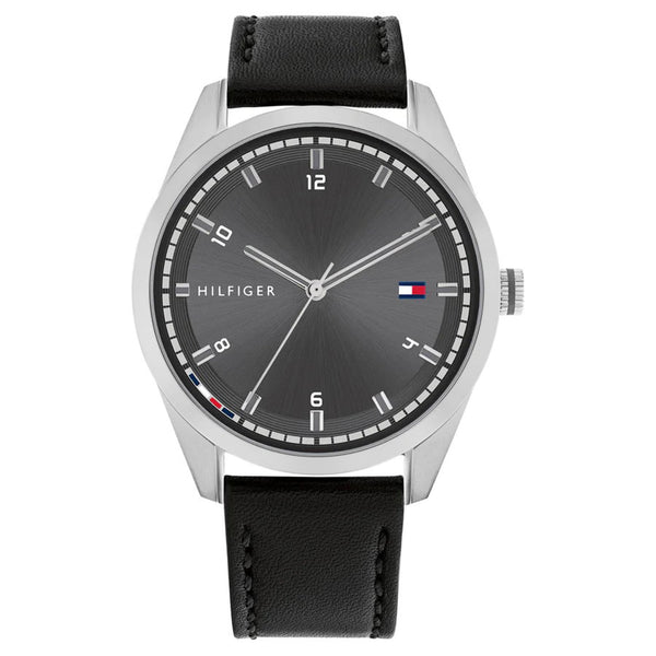 Tommy Hilfiger Black Leather Grey Dial Men's Watch - 1710459