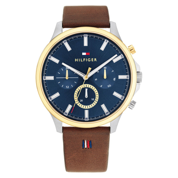 Tommy Hilfiger Brown Leather Navy Dial Multi-function Men's Watch - 1710496