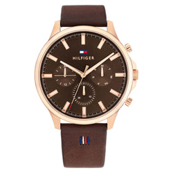 Tommy Hilfiger Brown Leather Multi-function Men's Watch - 1710497