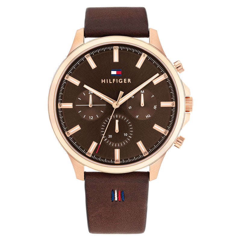 Tommy Hilfiger Brown Leather Multi-function Men's Watch - 1710497